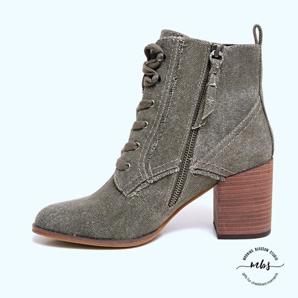 NWOT Splendid Leonardo Lace-Up Canvas Chunky Heeled Booties - Picture 4 of 12